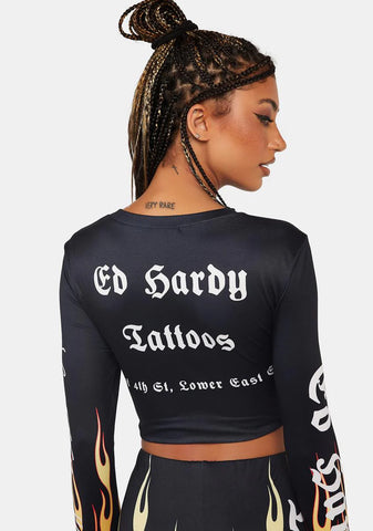Fire Heart Long Sleeve Crop Top
