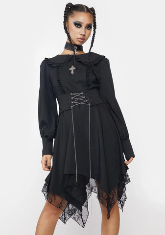 Collared Lace Hem Corset Mini Dress