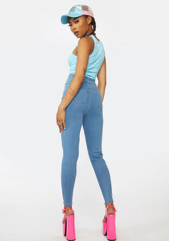 Denim Dripping In Finesse Cutout Skinny Pants