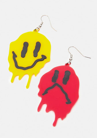 Dripping Smiley Face Drop Earrings