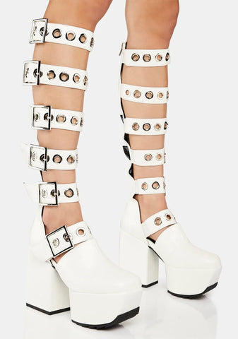 White Barbarian Platform Knee-High Boots