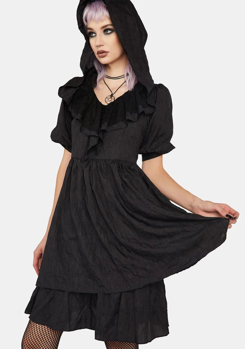 Dark Witch Lovely Ruffle Collar Loose Dress