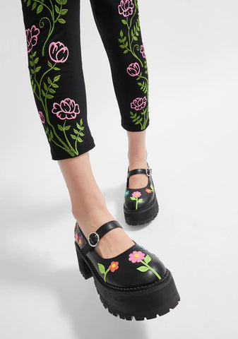 No Justice Floral Mary Janes