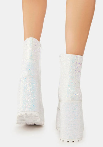 White Krush Glitter Platform Boots