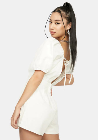 Bliss Theory Denim Puff Sleeve Romper