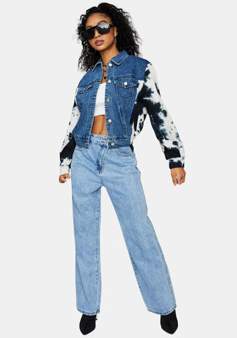 Reveal Ur Feels Tie Dye Sleeve Denim Jacket
