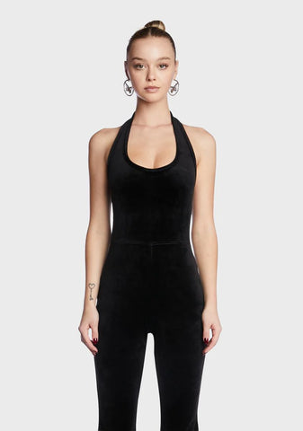 Big Bling Velour Halter Jumpsuit