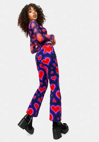 Electric Juice Heart Print Twill Pants