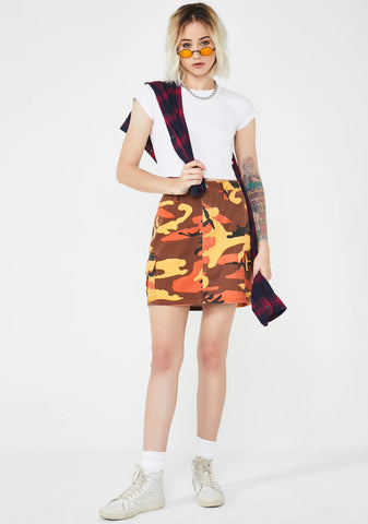 Slash Pocket Camo Cargo Skirt