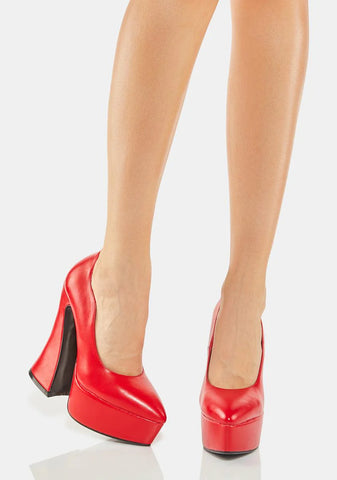 Red Phony Love Platform Heels