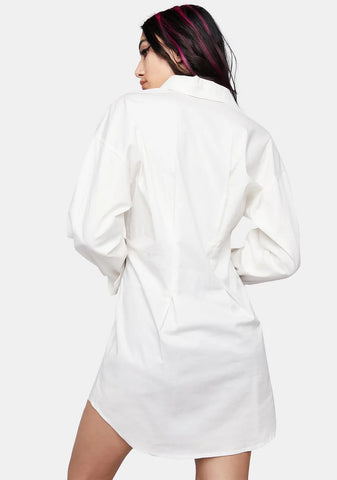 White You Excel Collared Shirt Dress