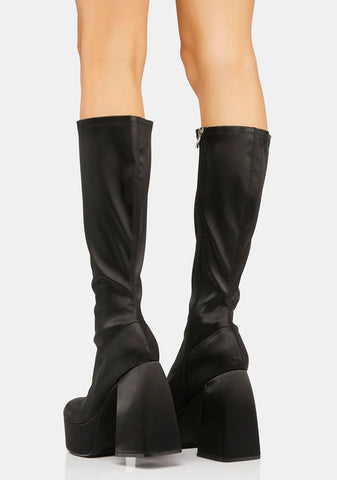 Satin Raised By Retro Knee High Boots