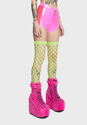 Dark Dimension Vinyl Shorts - Neon Pink
