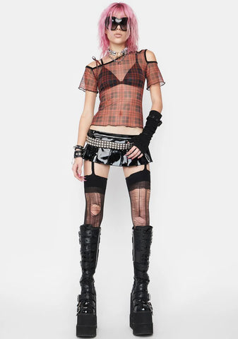 Daily Punk Plaid Mesh Shirt