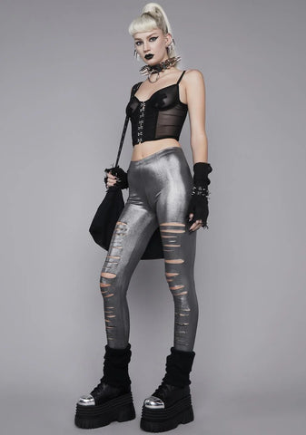 Metallic Crypt Creeper Shredded Leggings