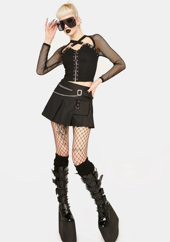 Studded Zipper Mesh Top