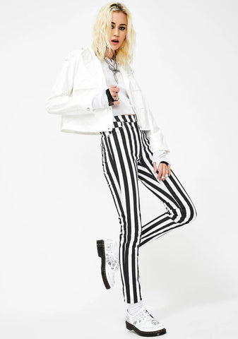 Wide Stripe T-Back Skinny Jeans