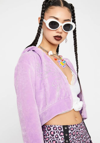Diamante Butterfly Velour Hoodie