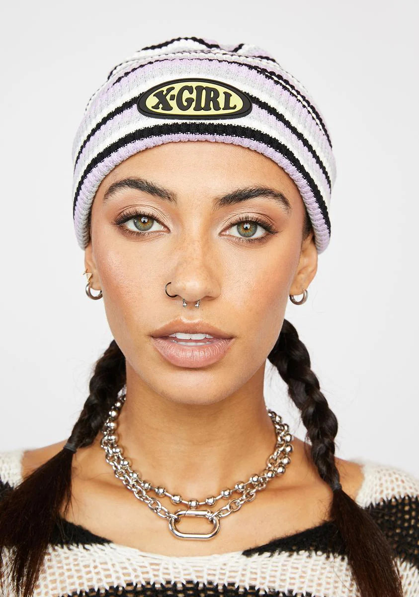 Striped Waffle Knit Beanie