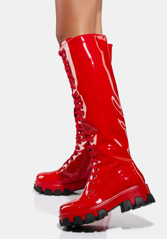 Red Excision Knee High Boots