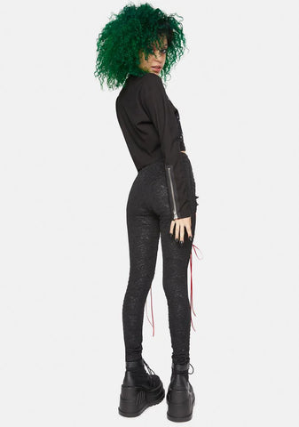 Ribbon Lace Up Paneled Pants