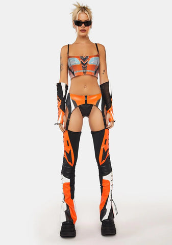 Orange Moto Suspender Chaps