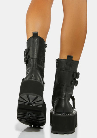 Atmosphere Leather Buckle Combat Boots