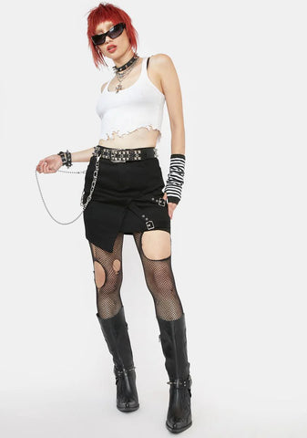 Asymmetric Denim Mini Skirt