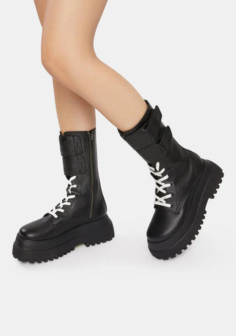 Snare Velcro Strap Leather Combat Boots