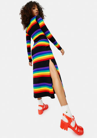 Rainbow Blast Striped Long Sleeve Maxi Dress