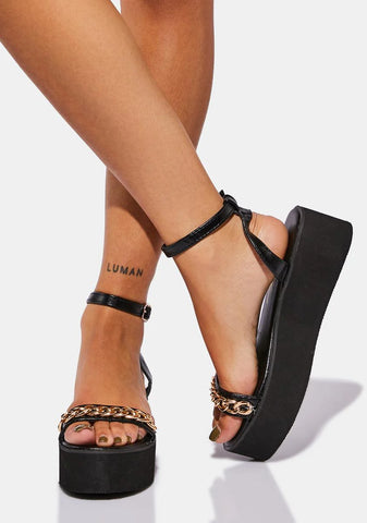 Noir New In Town Flatform Sandals
