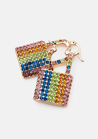 Rainbow Forever Promise Padlock Earrings