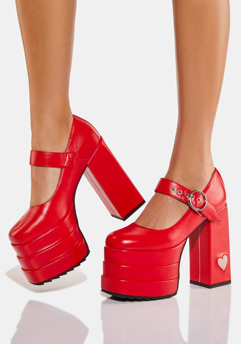 Red Love Demon Platform Heels