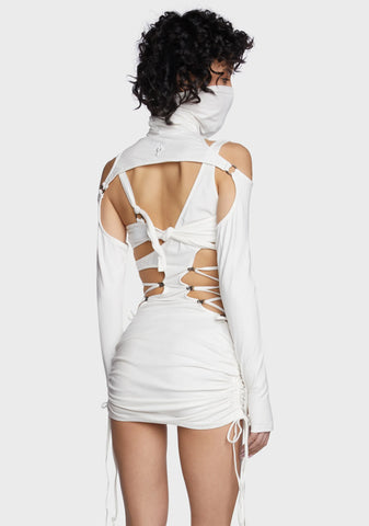 Modulation Cut Out Lace Up Dress Set - White