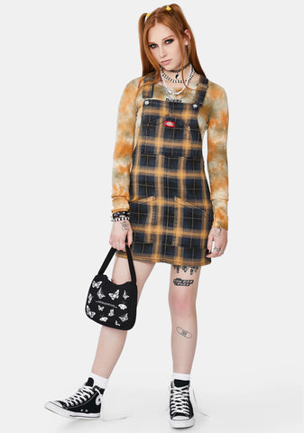 Brown Plaid Overall Mini Dress