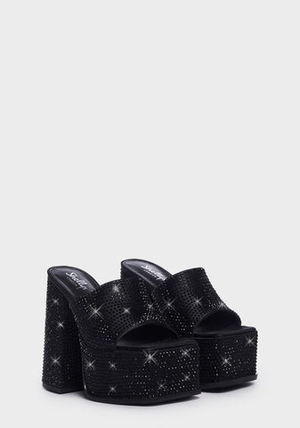 Black Sagittarius Diamante Platform Mules