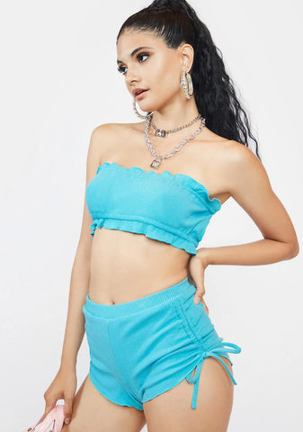 Turquoise Cut You Off Hot Shorts Set