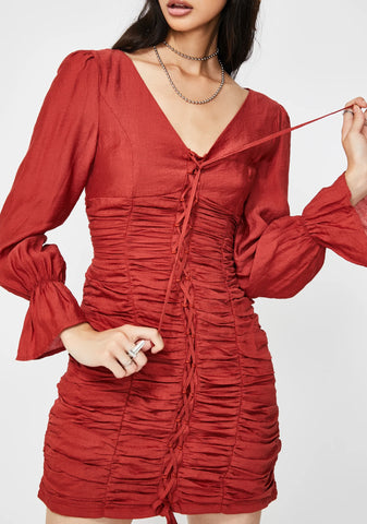 Long Sleeve Ruched Mini Dress