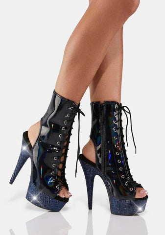 Black Holographic Bejeweled-1016-6 Rhinestone Heels