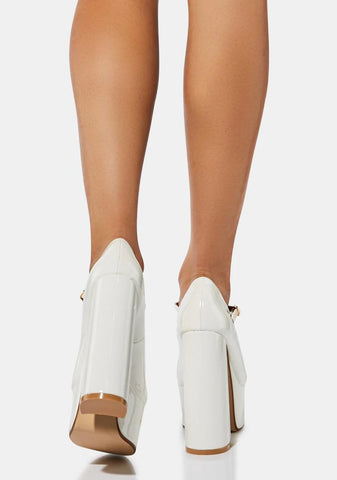 White Sparkley Patent Platform Heels