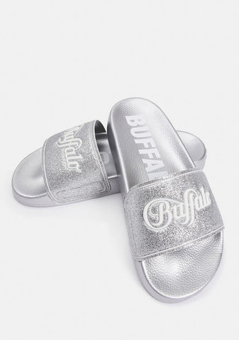 Silver Glitter Rio Slides