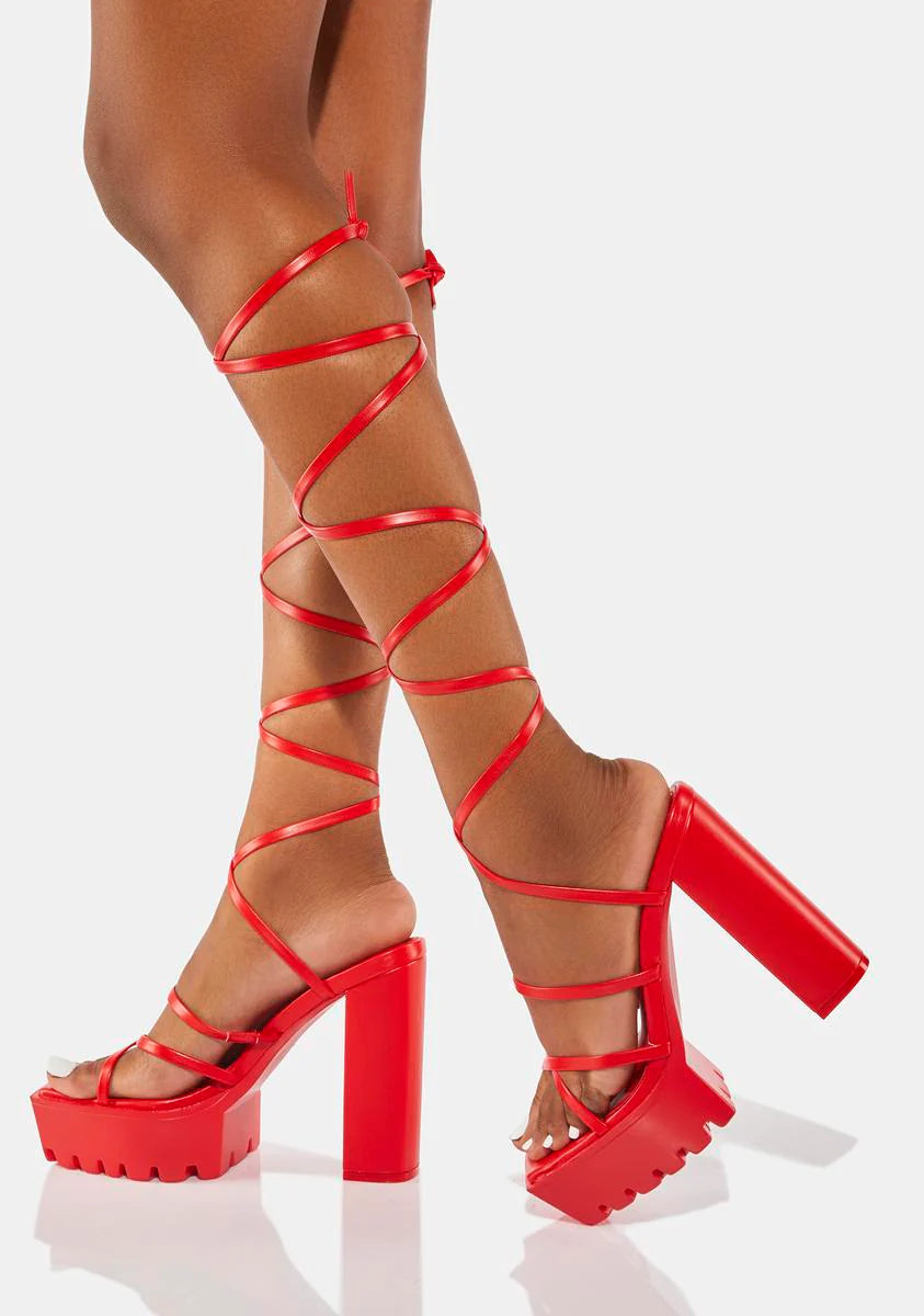 Red Lily Platform Wrap Heels