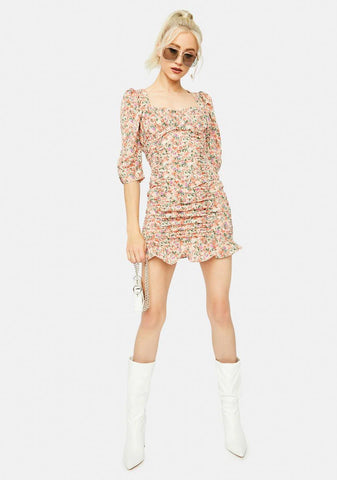 Write U A Love Song Puff Sleeve Floral Mini Dress