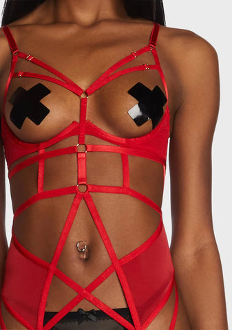 Sarah Open Cup Strappy Bodysuit