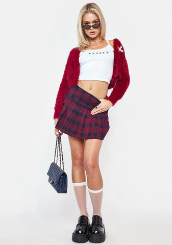 Wine Catch A Ride Pleated Skirt