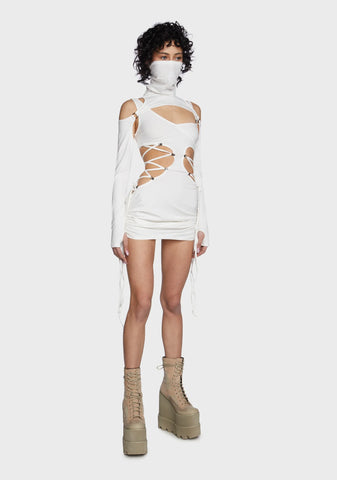 Modulation Cut Out Lace Up Dress Set - White