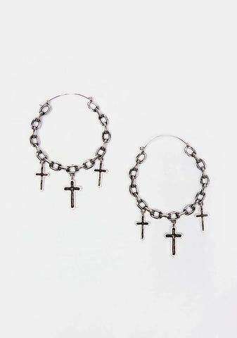 Holy Sacrifice Cross Hoop Earrings