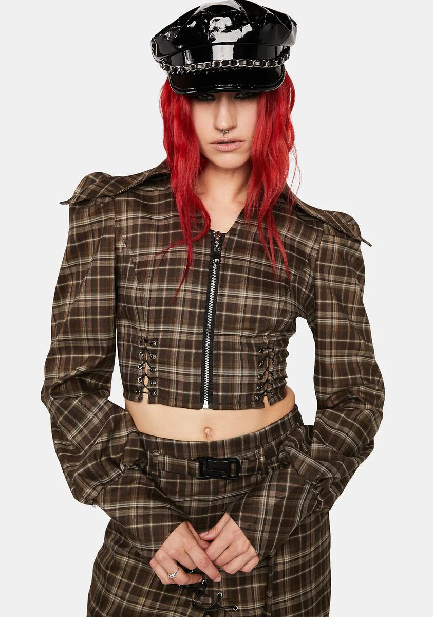 Plaid Peplum Sleeve Top