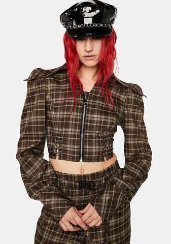 Plaid Peplum Sleeve Top