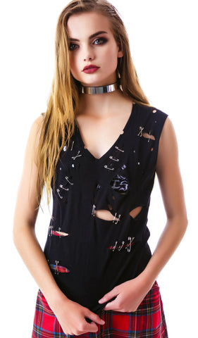 Safety Pin Tank Top - White
